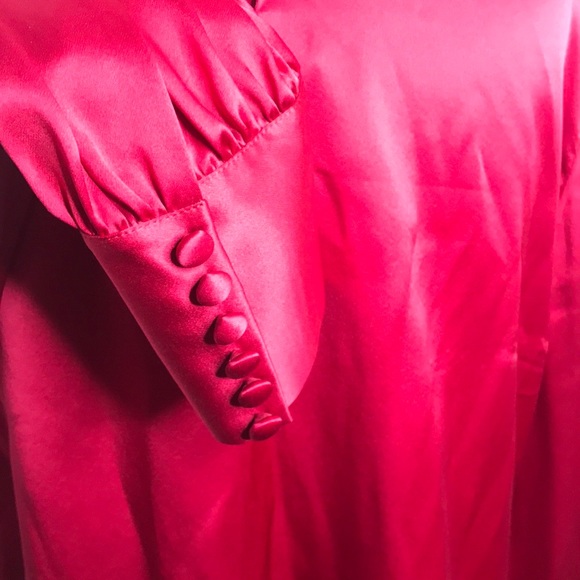 VTG Red Silk Satin Balloon Button Sleeve Blouse L - Picture 14 of 16